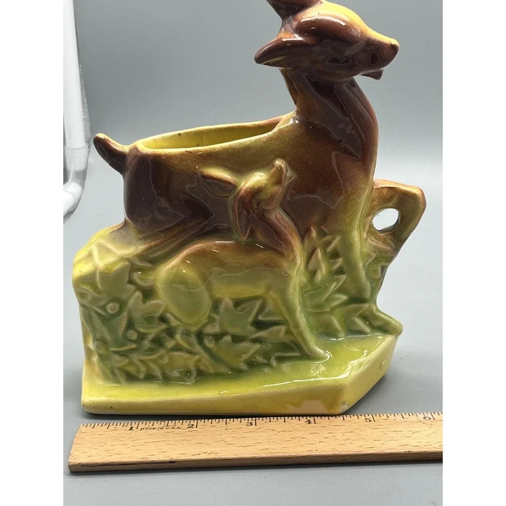 Vintage McCoy ? Pottery Deer Fawn Ceramic Planter Figurine Brown Art Pottery USA